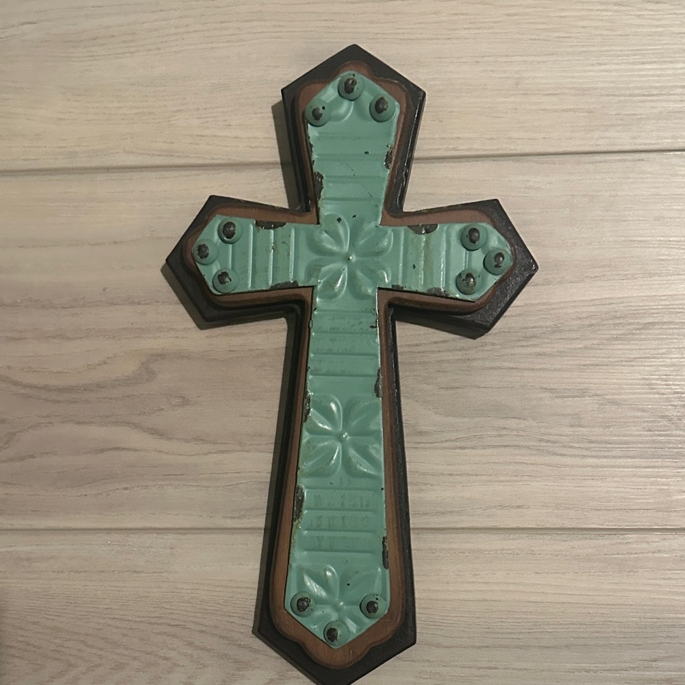 Decorative Turquoise and Brown Wall Cross